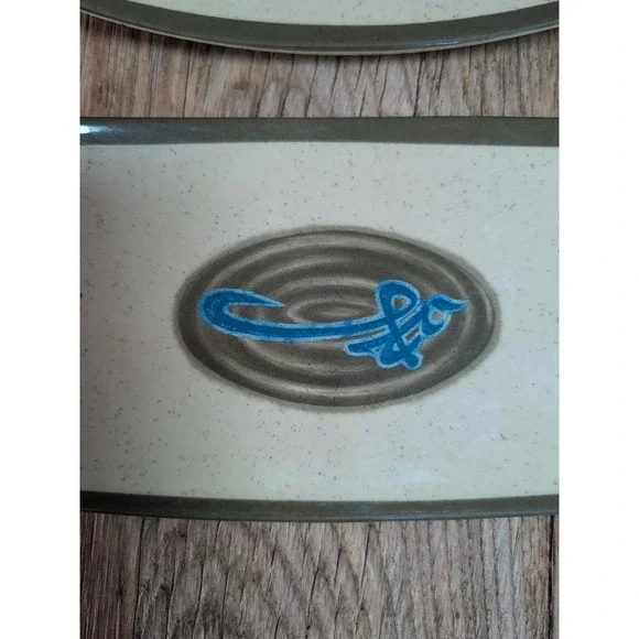 Vintage Style Sushi Plates Set of 6 Speckled Cream Blue Abstract Design - Picture 3 of 16